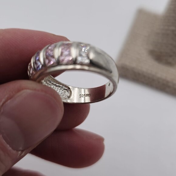 Size 9.25 Sterling Silver Beautiful Cubic Zirconia Gems Band Ring A2693 - Picture 6 of 9